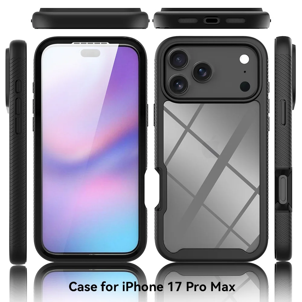 360 Full Body Protection Armor Clear Phone Case For iPhone 17 16 15 14 13 18 Pro Max Air 16e Plus Front Screen Shockproof Cover