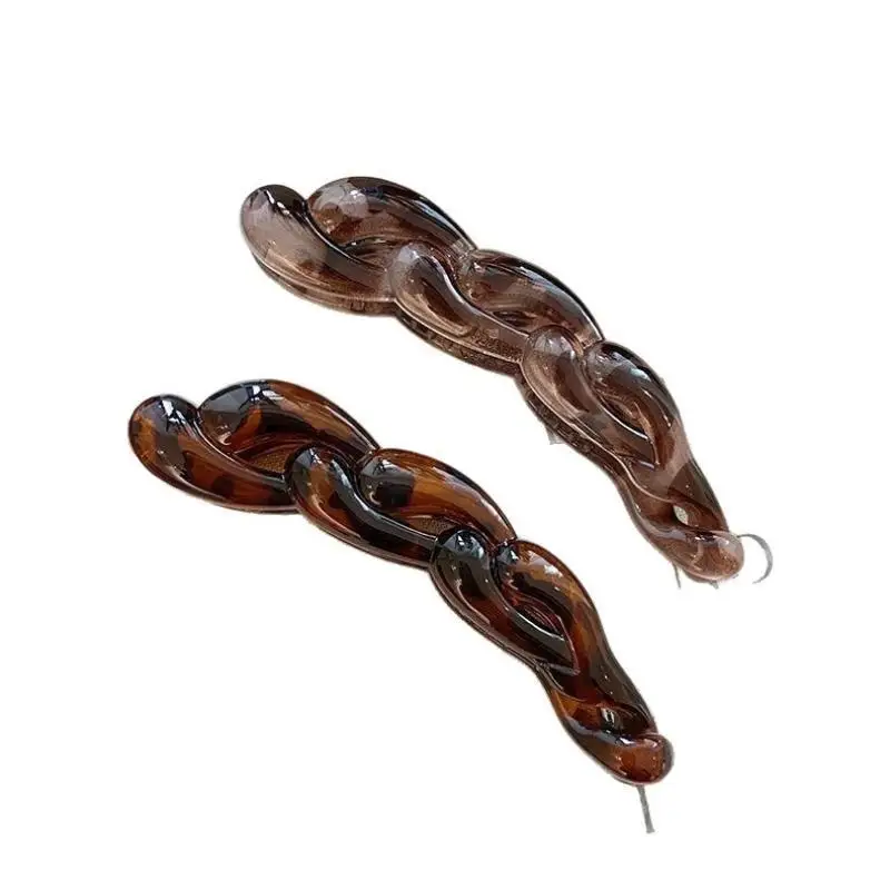 2 Stück Damen Acryl Retro Gedrehte Haarspangen Bananenklammern Leopardenmuster Haarklammern Pferdeschwanz Haaraccessoire – Detail 3