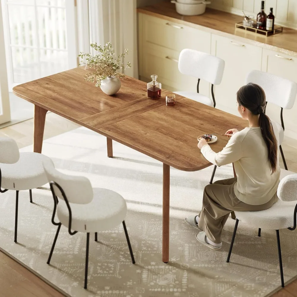 

Dining Table for 4/6/8, Extendable Kitchen Table with Tapered Legs, Curved Transitions, for Dining Room, Kitchen, Home Office,