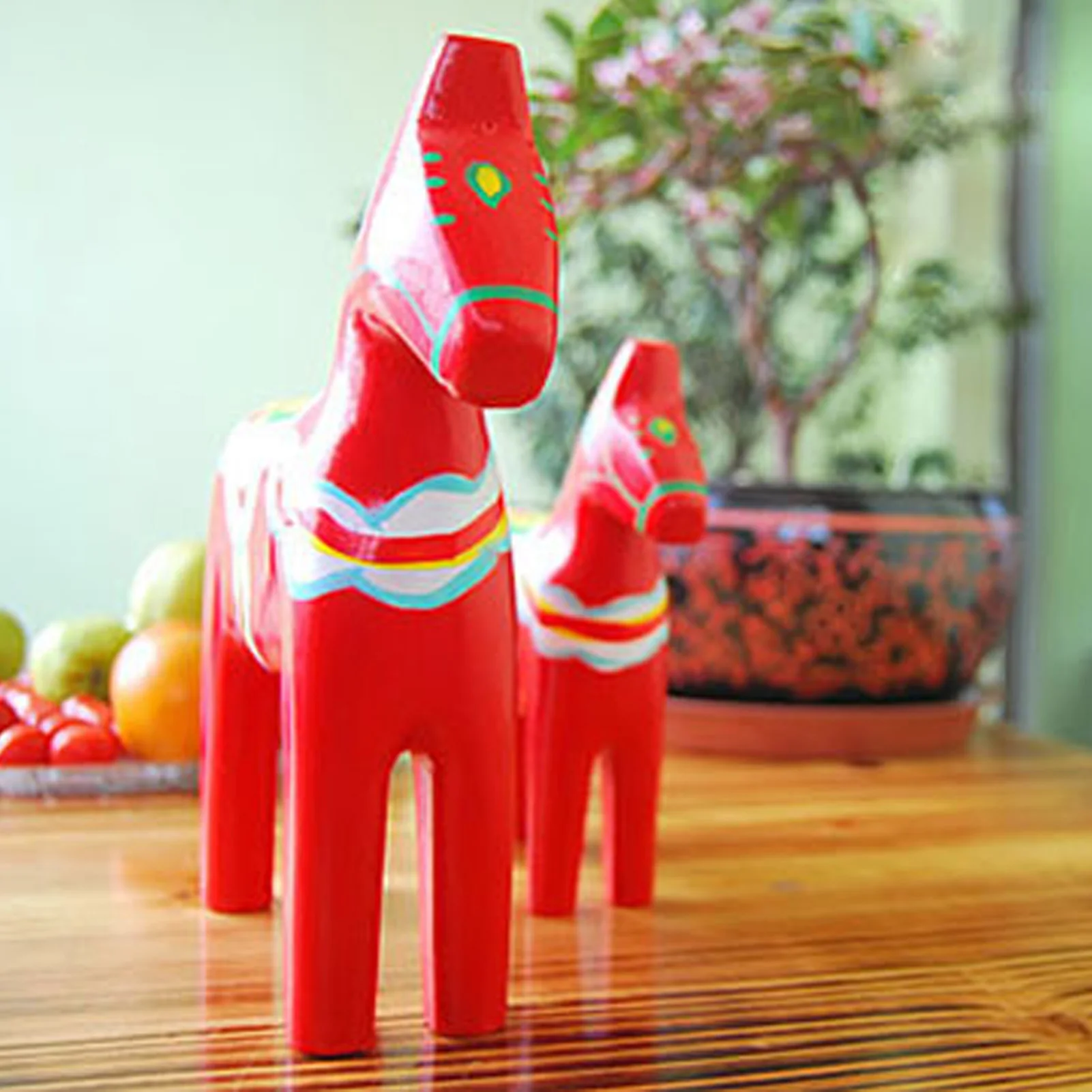 Wooden Swedish Dala Horse 1Pair Wooden Swedish Dala Horse Wooden Dalecarlian Horse Statue Figurine for Ornaments Decoration