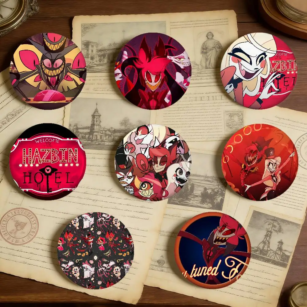 H-hazbin Hotel Badges Peripheral Lapel Pins Tinplate Round Brooch For Shoulder Bag Accessories Souvenir Gifts
