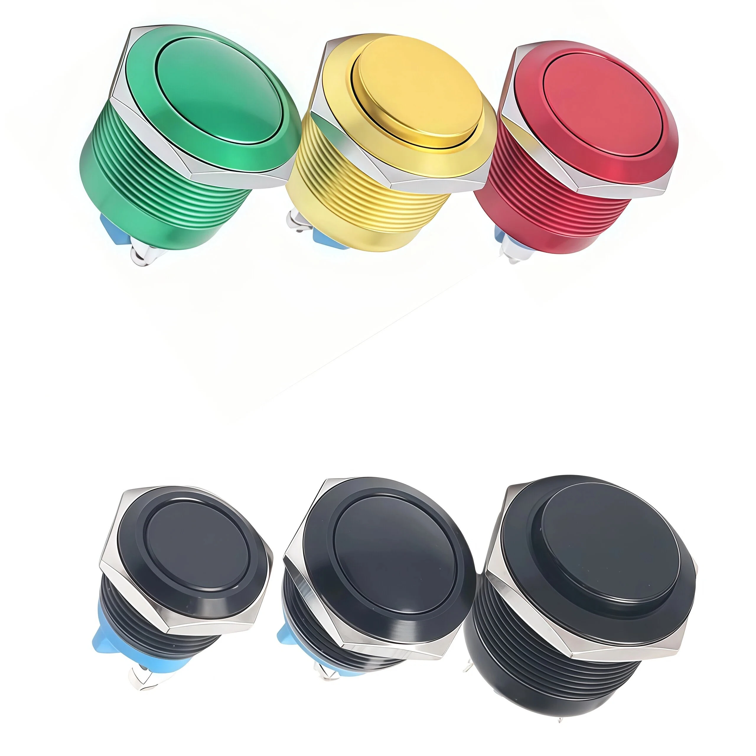16/19/22 مللي متر مفتاح زر معدني مؤكسد بالكامل الذاتي إعادة تعيين المسمار محطة لحظة التبديل ، مفتوحة عادة ، أحمر/أصفر/أخضر/أزرق