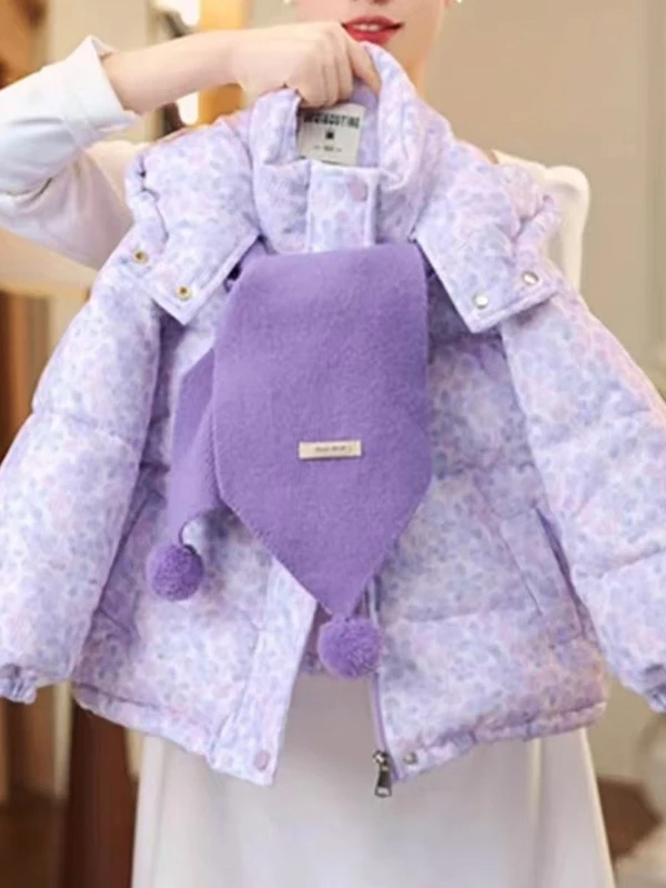 

Thiened хлопковая стеганая куртка для девочек, зимнее пальто, шапка с принтом, теплая пуховая верхняя одежда, модная детская одежда, зимняя одежда