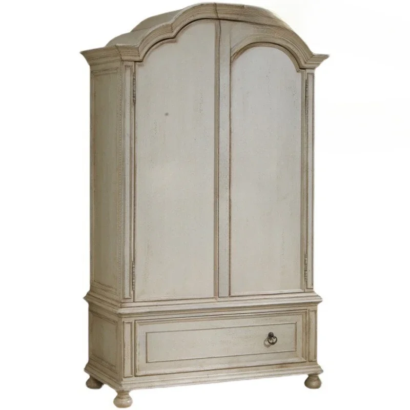 

American antique style bedroom weathered white retro old European simple wardrobe cabinet locker double door storage cabinet