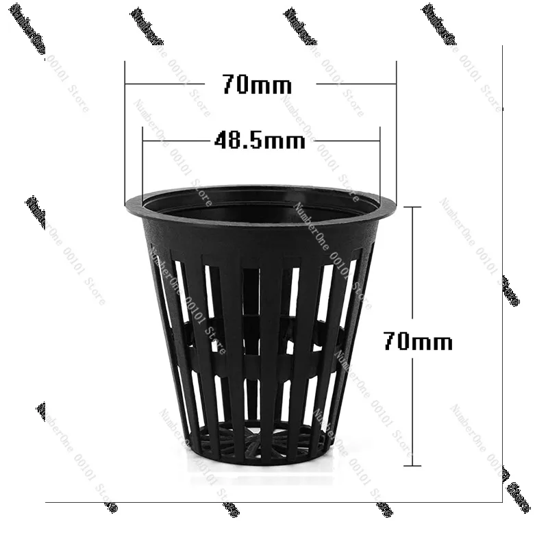 110 Pcs Black Plastic Slotted Mesh Net Plant Cups Pots Bucket Basket for Hydroponics/Aquaponics/Orchids 70MM