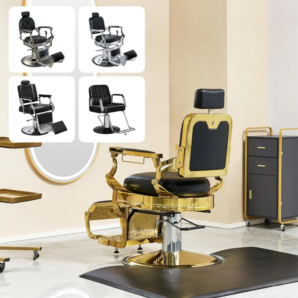 Vintage Friseurs tuhl für Friseursalon Hochleistungs-Liegestuhl für Haars chönheit Stylist Tattoo Home (golden) Dreh hocker