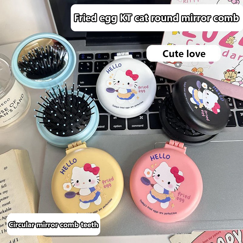 Sanrio Hello Kitty Anime Folding Air Bag Comb Mirror Pocket Size Portable Travel Hair Brush Cosmetic Mirror Head Massager Relax