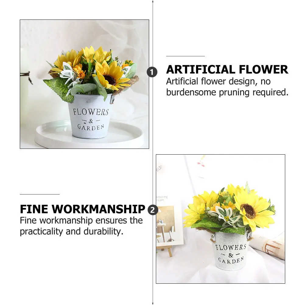 1Pcs Retro Water Bucket Sunflower Bonsai Decor Artificial Flower Adornment Exquisite Workmanship No Pruning Needed Indoor