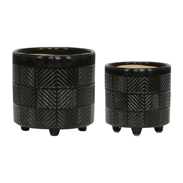

S/2 6/8' TEXTURED PLANTERS, SHINY BLACK