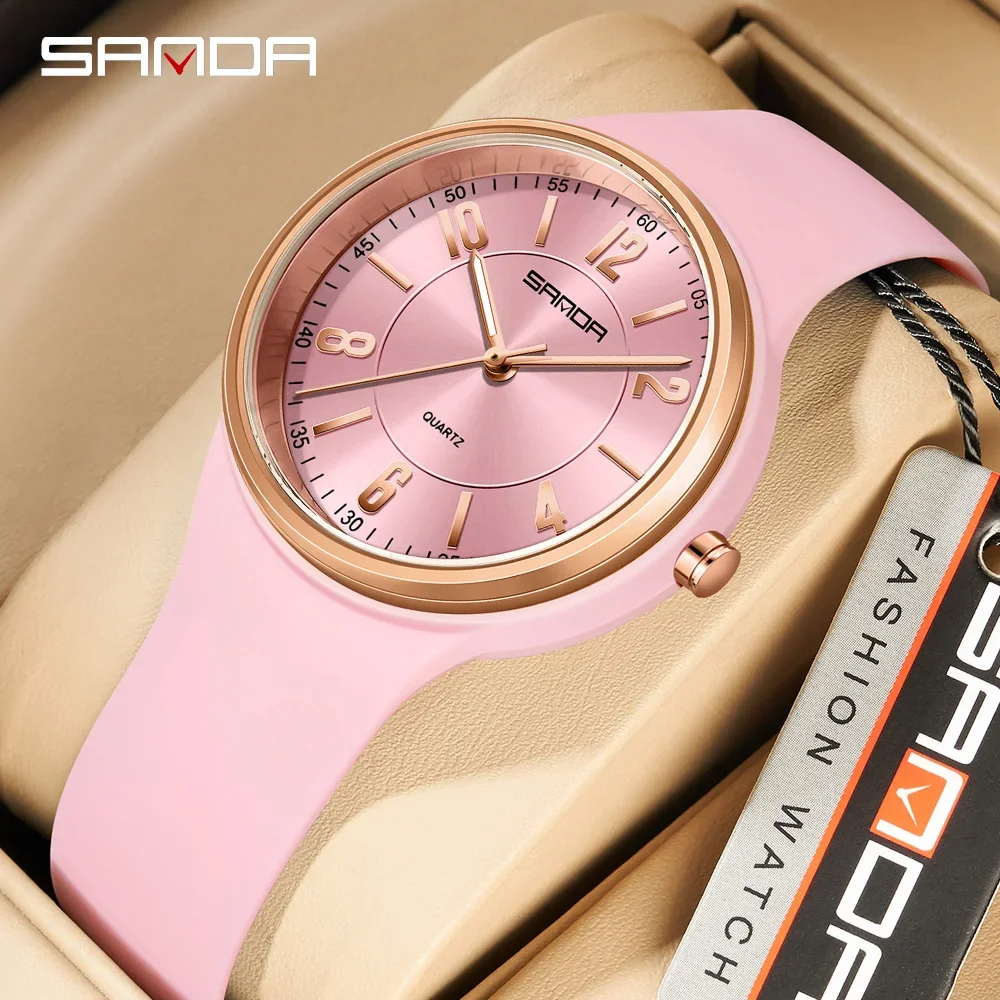SANDA Orologio al quarzo moda da uomo e da donna Semplice quadrante grande 3ATM Impermeabile leggero Display luminoso Orologio da studente 6295