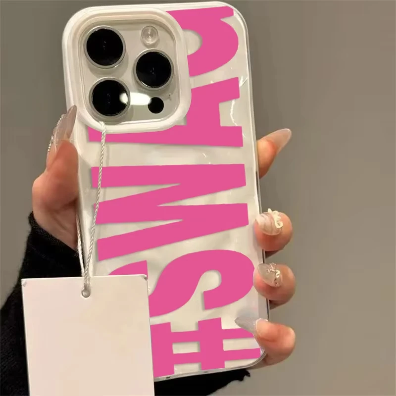 Funda SWAG rosa con letras para iPhone 17 16 Pro Max 15 14 Plus 13 12 11 Pro Max Air 16E, textura de olas suave 2