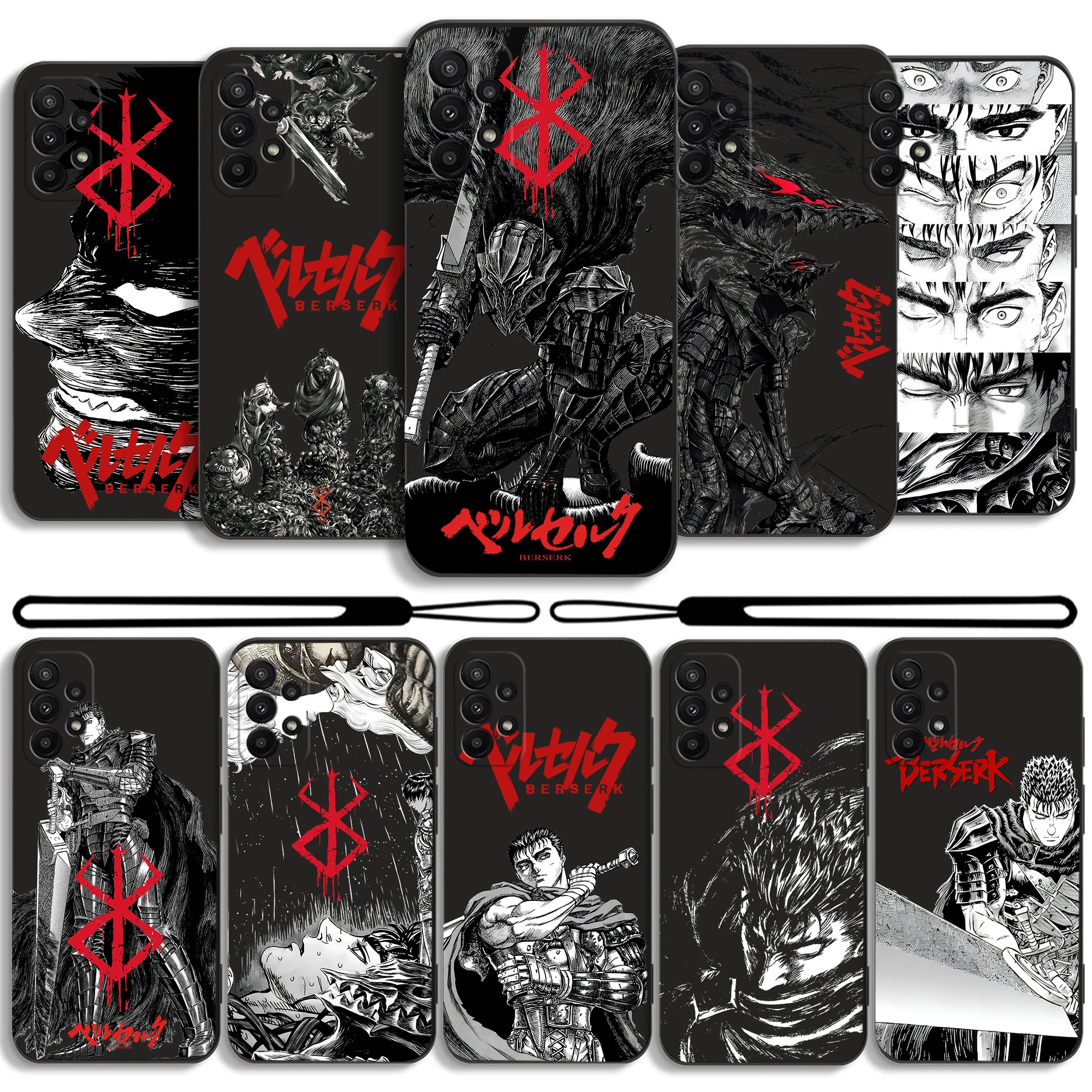 Anime Berserk Phone Case For Xiaomi Poco M5 X5 F5 F4 X4 M4 F3 X3 M3 F2 X2 GT Pro C40 C31 4G 5G Cover With Hand Strap