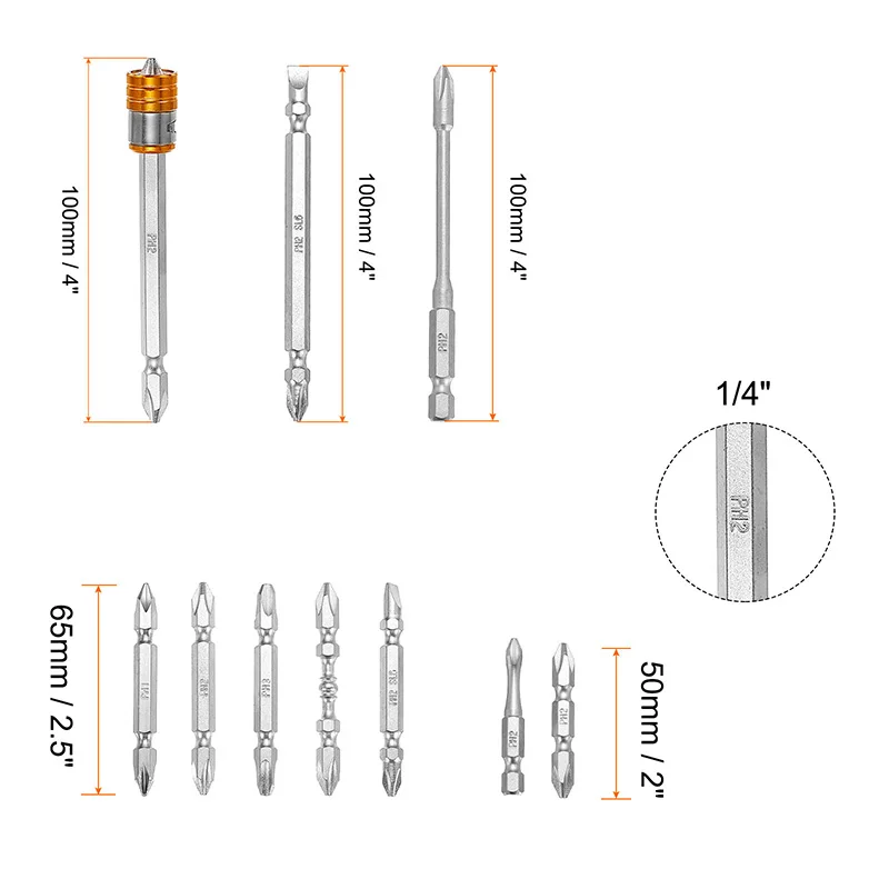 Ph1/ph2/ph3/sl6 double end chave de fenda conjunto bit com colar magnético removível 1/4 "hex shank s2 brocas de aço ferramentas manuais