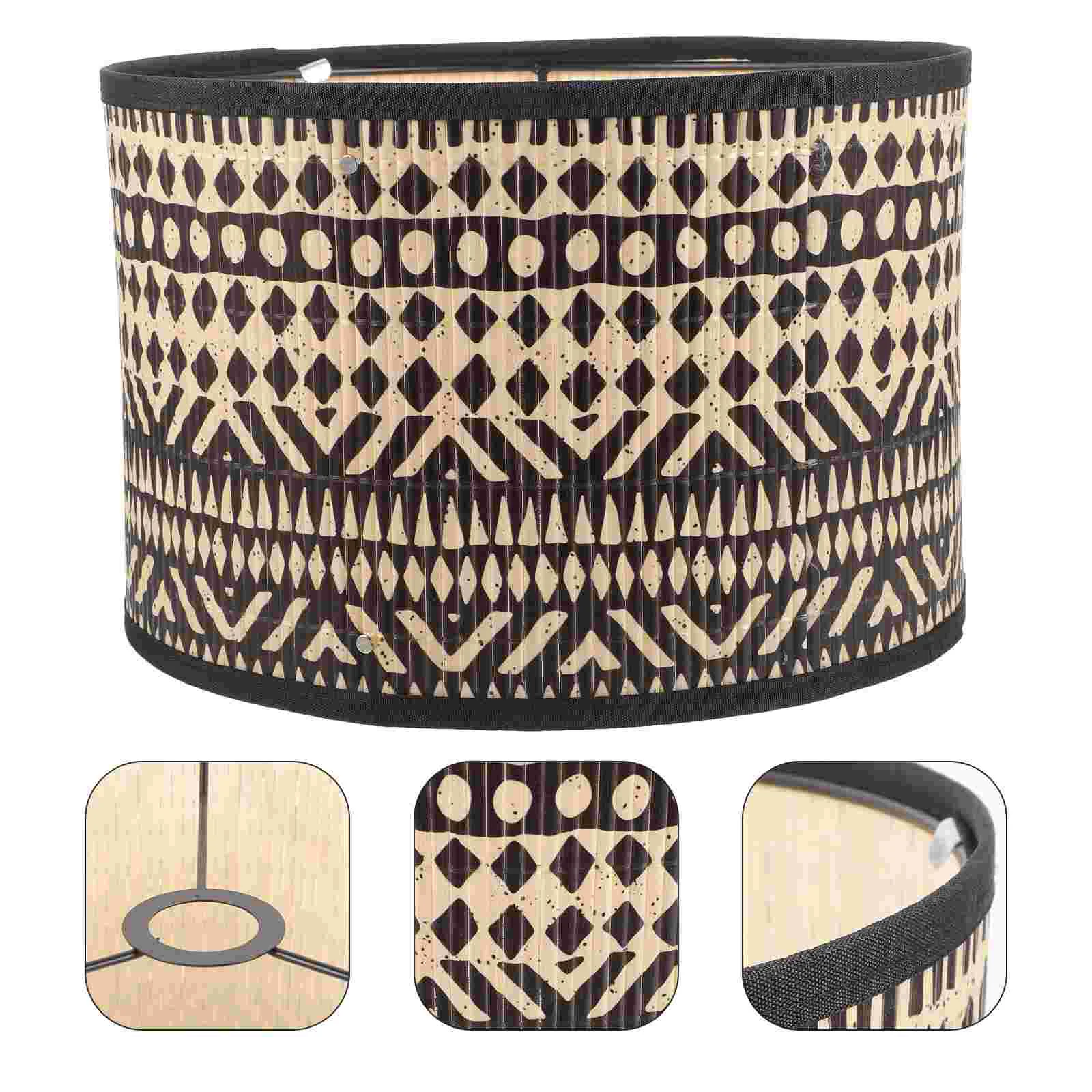 Printed Abstract Retro Style Folk House Decorative Lamp Bamboo Crafts Painting Lampshade Pendant Light Unique Shades Woven