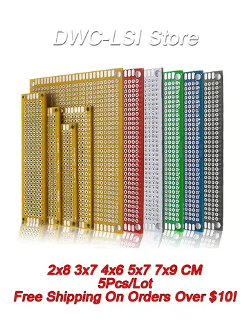 5Pcs/Lot 6 Color 2x8/3x7/4x6/5x7/7x9CM Double Side Prototype DIY Universal Printed Circuit PCB Board Protoboard PCB Breadboard