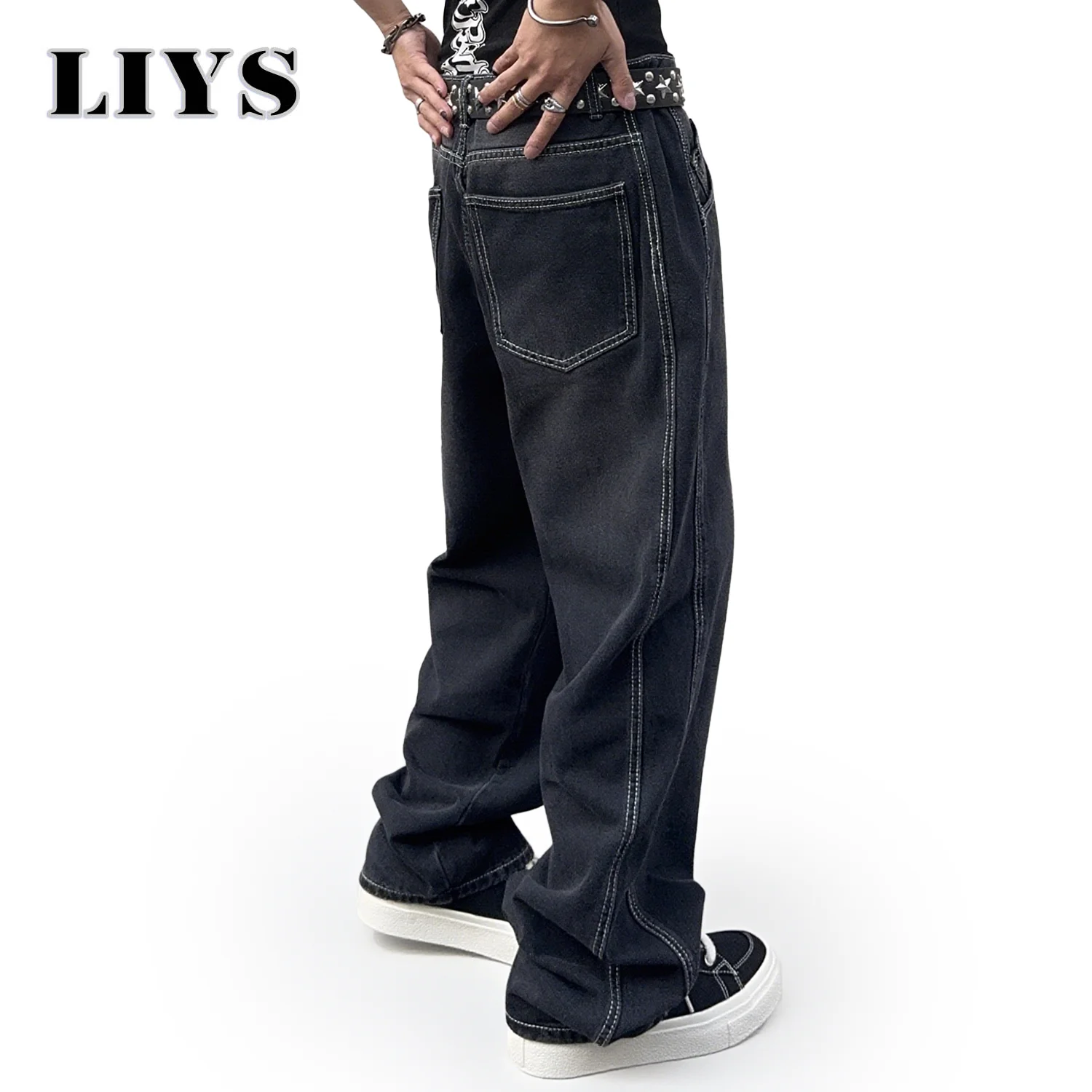 Autumn Men's Black Baggy Street straight-Leg Jeans Winter New Casual Loose Wide Leg Denim Pants Daily Versatile Men's Pants