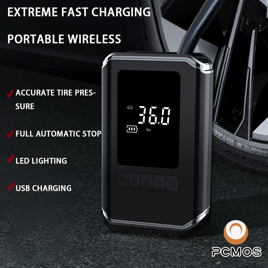 PCMOS Inflatable Pump Portable Handheld Wireless Charging Digital Display Car Motorcycle Tire Multifunction