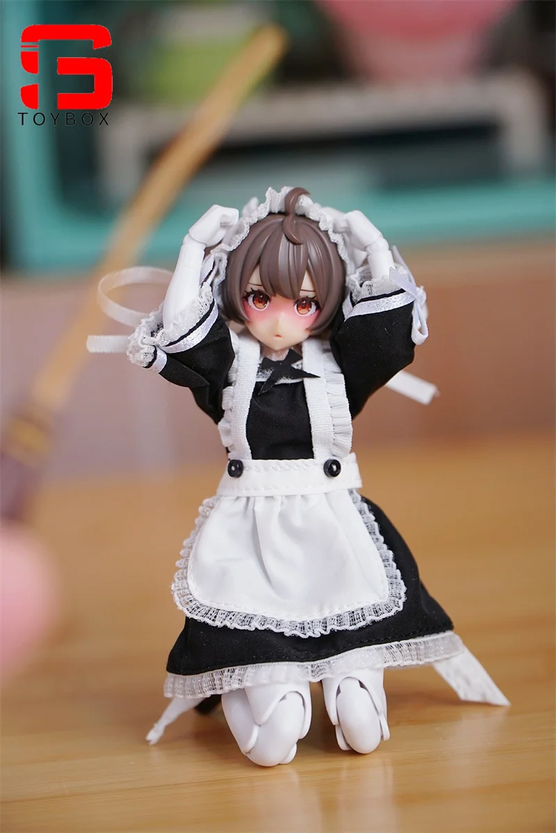 1/12 feminino soldado manga comprida traje de empregada avental de renda jk vestido uniforme roupas para 6 Polegada figma figuras de ação corpo