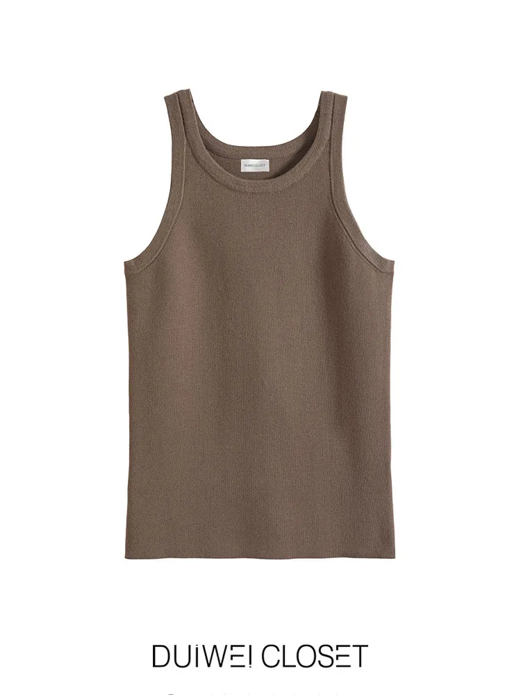 

High Elastici Acetate Cotton Blend Knitted Tank Vest Slim Fit Commute Sle Color Single Piece Spring Season