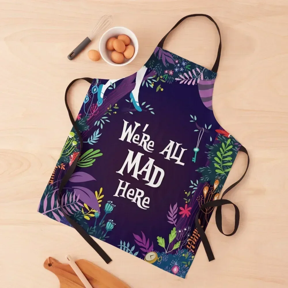 

WE'RE ALL MAD HERE Apron for women with pocket Dress Costume Waiter Cleaning Products For Home Apron