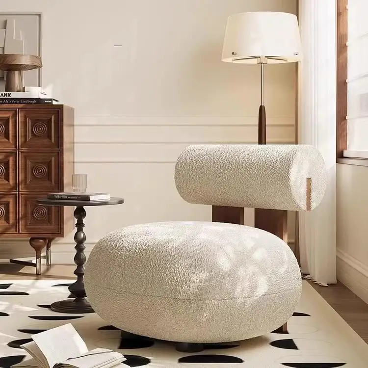 Custom Nordic Cream Style Simple Sofa Chair Modern Villa Living Room Bedroom Light Luxury Lambskin Single Leisure Chair