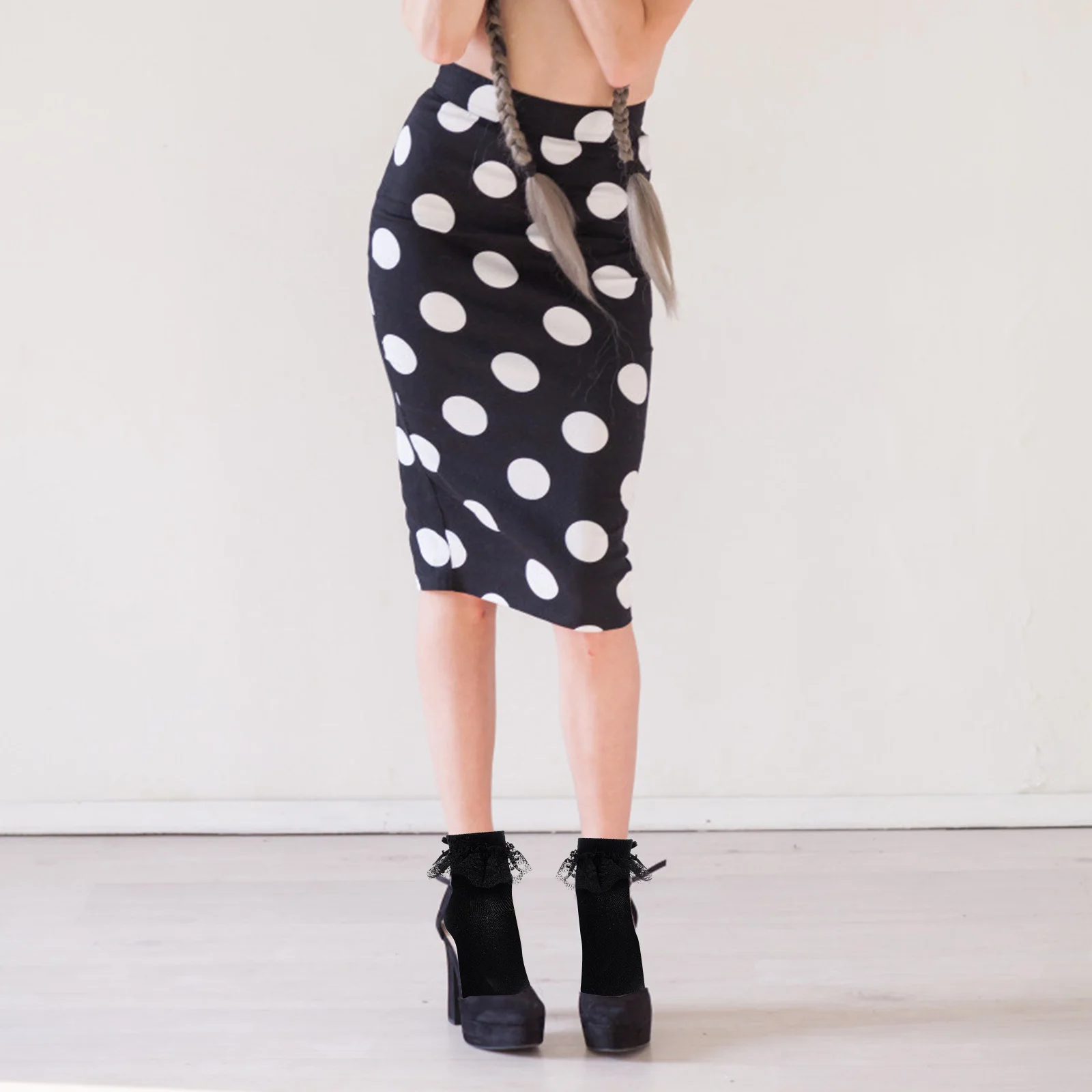 1 par de calcetines bonitos de algodón con lazo, adorno de encaje, uniforme escolar para niñas, accesorios de fiesta de Navidad, calcetines de algodón