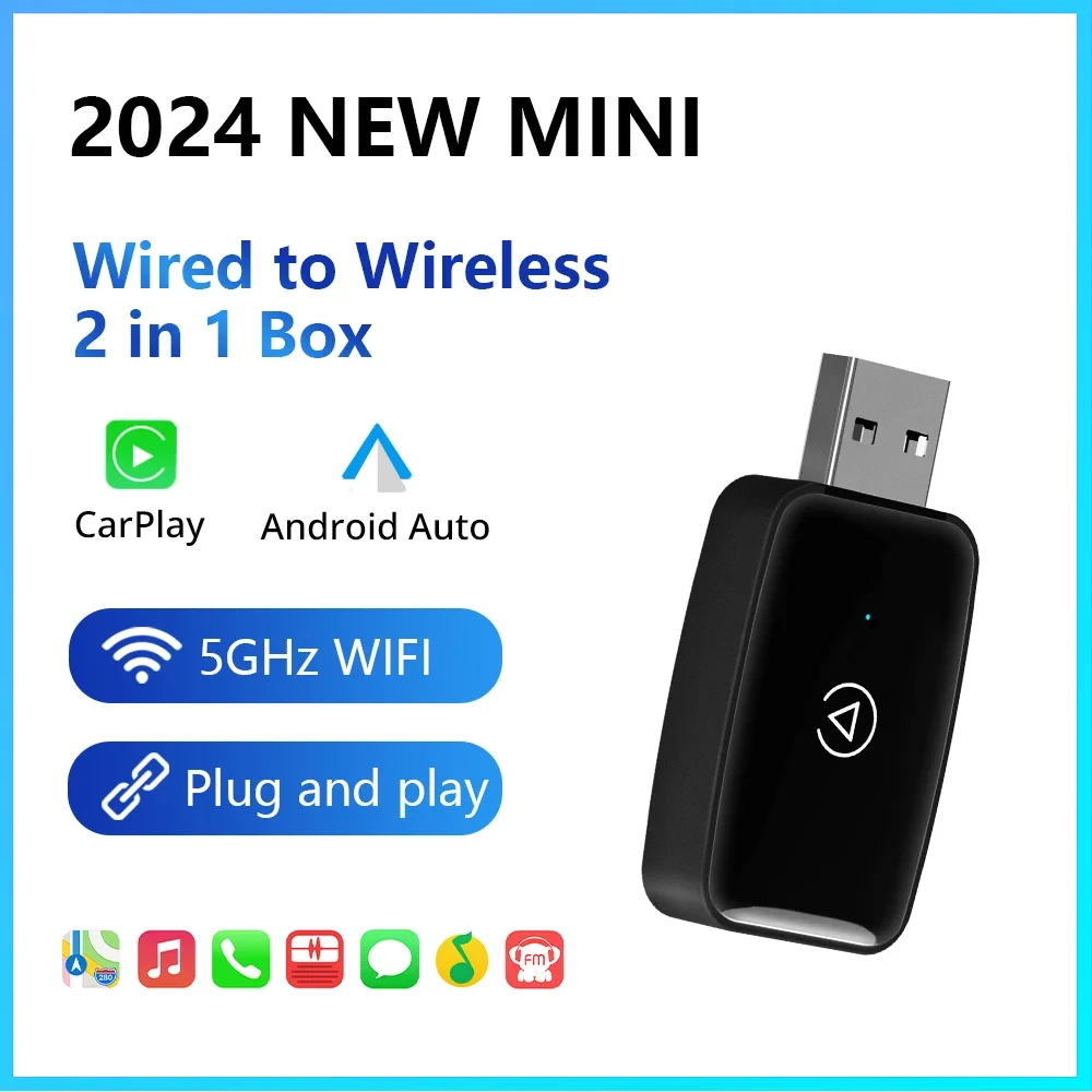 New Mini Wireless Carplay Adapter Android Auto Smart Dongle Plug and Play For Audi Toyota Mazda Nissan Chevrolet Suzuki Subaru