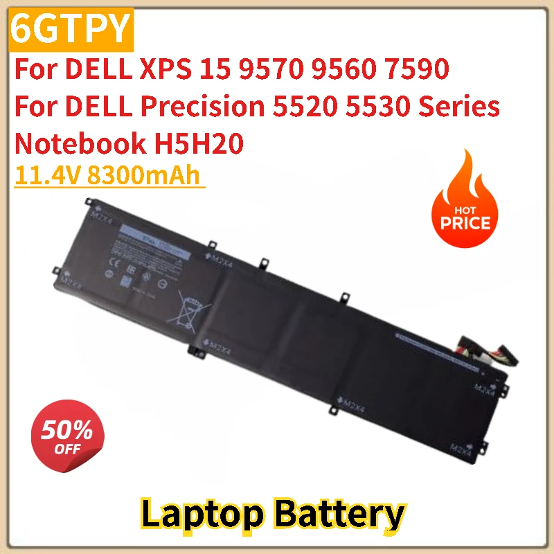 

New 6GTPY Replacement Laptop Battery 11.4V 8300mAh For DELL Precision 5520 5530 and XPS 15 9570 9560 7590 Series High Quality