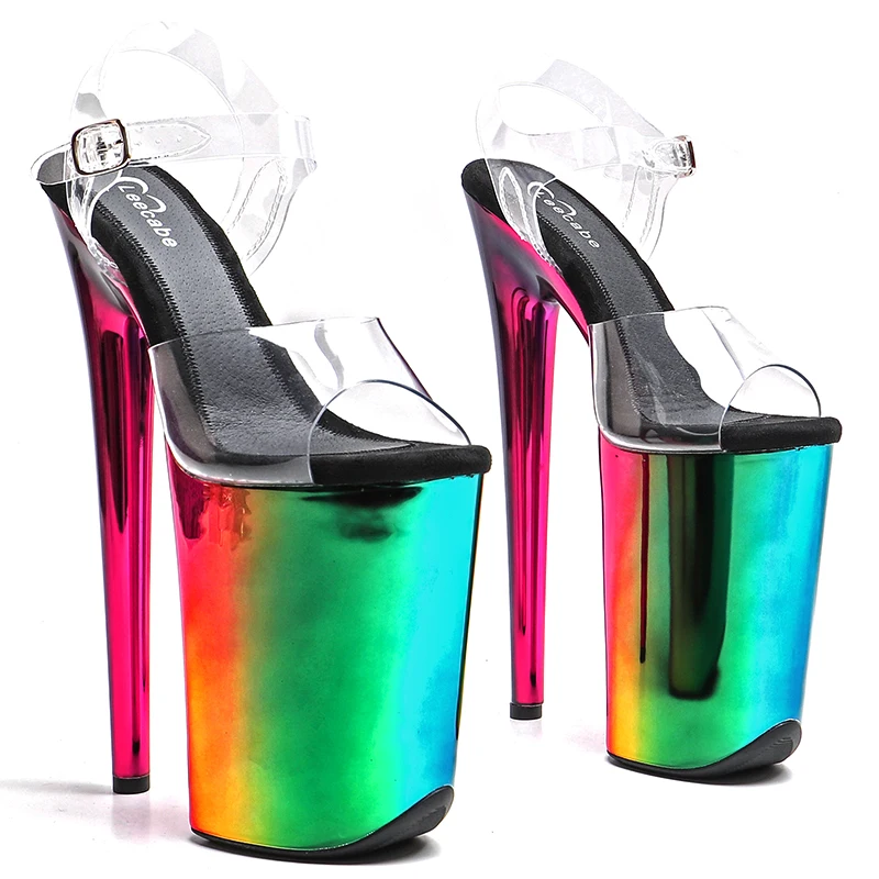 Leecabe 23CM / 9inches Clear PVC Upper  fashion colorful electroplate Platform High Heels Sandals Pole Dance shoes