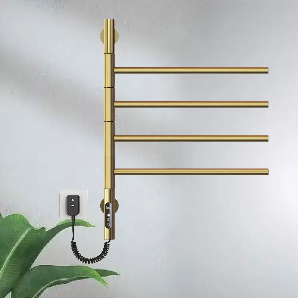 Household electric towel rack Timed drying rack Gray bathroom rotating heating towel rack Gold towel bar