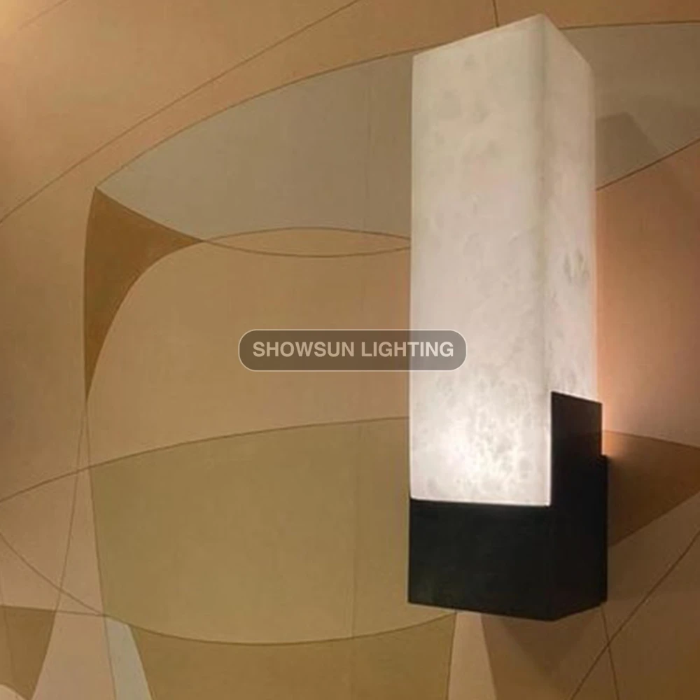 

Modern Luxury Alabaster Wall Sconce Rectangular LED Brass Wall Light for Bedroom & Living Room Home Decor
