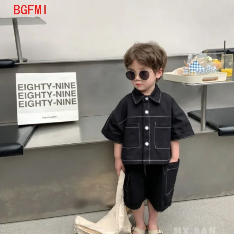 2-9 Y Summer Korean Toddler Boys Baby Handsome Clothes Outfits Kids Boy Cotton Shirt + Shorts 2pcs Sets Fashion Birthday Outfit