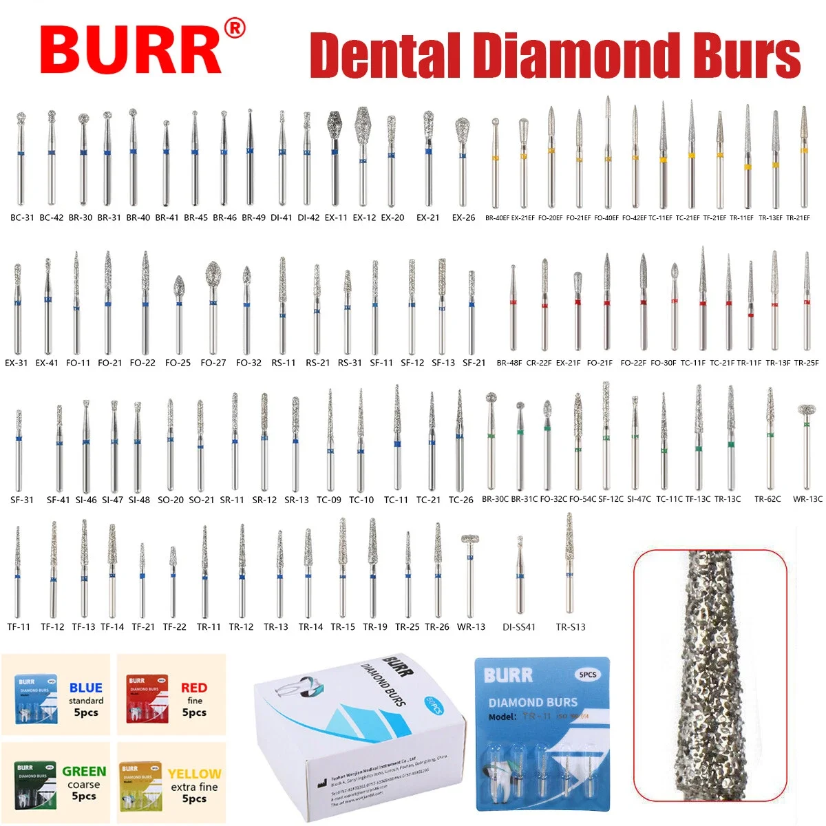 5pcs/box Dental Diamond Burs Teeth Stainless Steel Material Polishing Drill High Speed Handpiece for Dia.1.6mm
