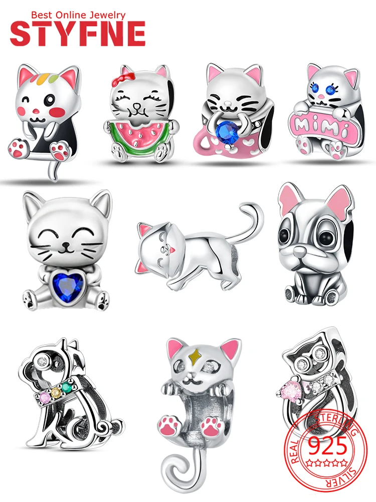 

charms silver 925 Pet cat Hearts Dog Beads Fit Bracelet Necklace Accessories Bead Jewelry Making Fine Jewelry Gift