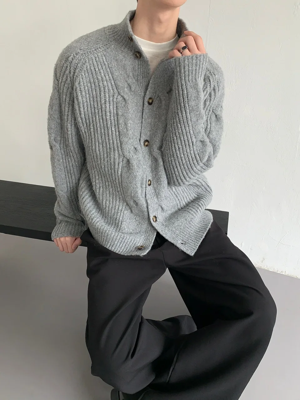 Men's 2025 Winter New Stand Collar Sweaters Men's Retro Button Decoration Cardigan Knitted Jackets Male Solid Color Knitwears