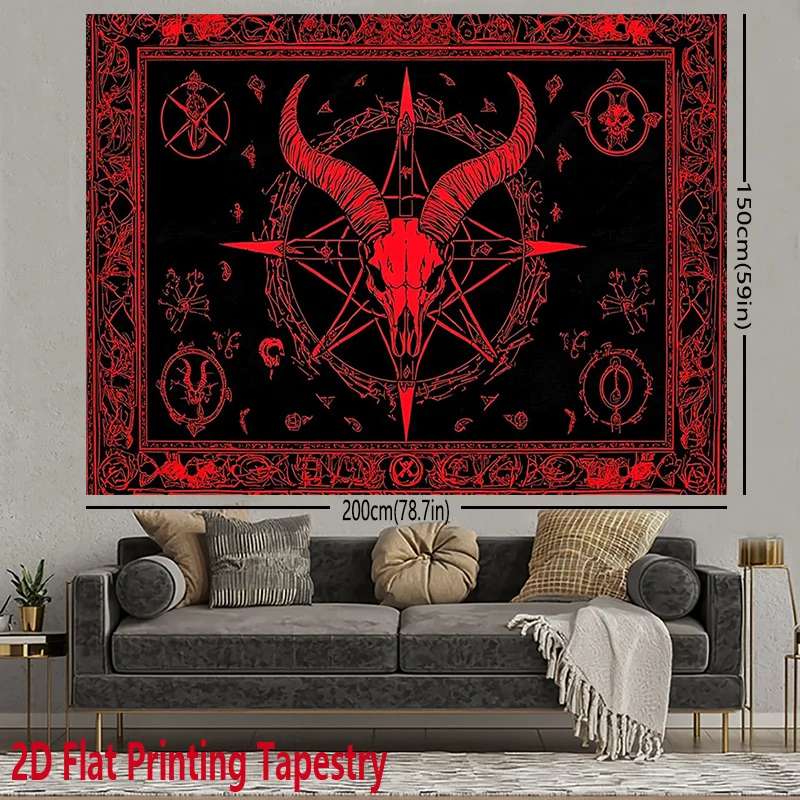 VIKAMA Dark Mysterious Goat Skull Tapestry Pentagram Background Cloth Gothic Atmosphere Decorative Cloth Room Decoration