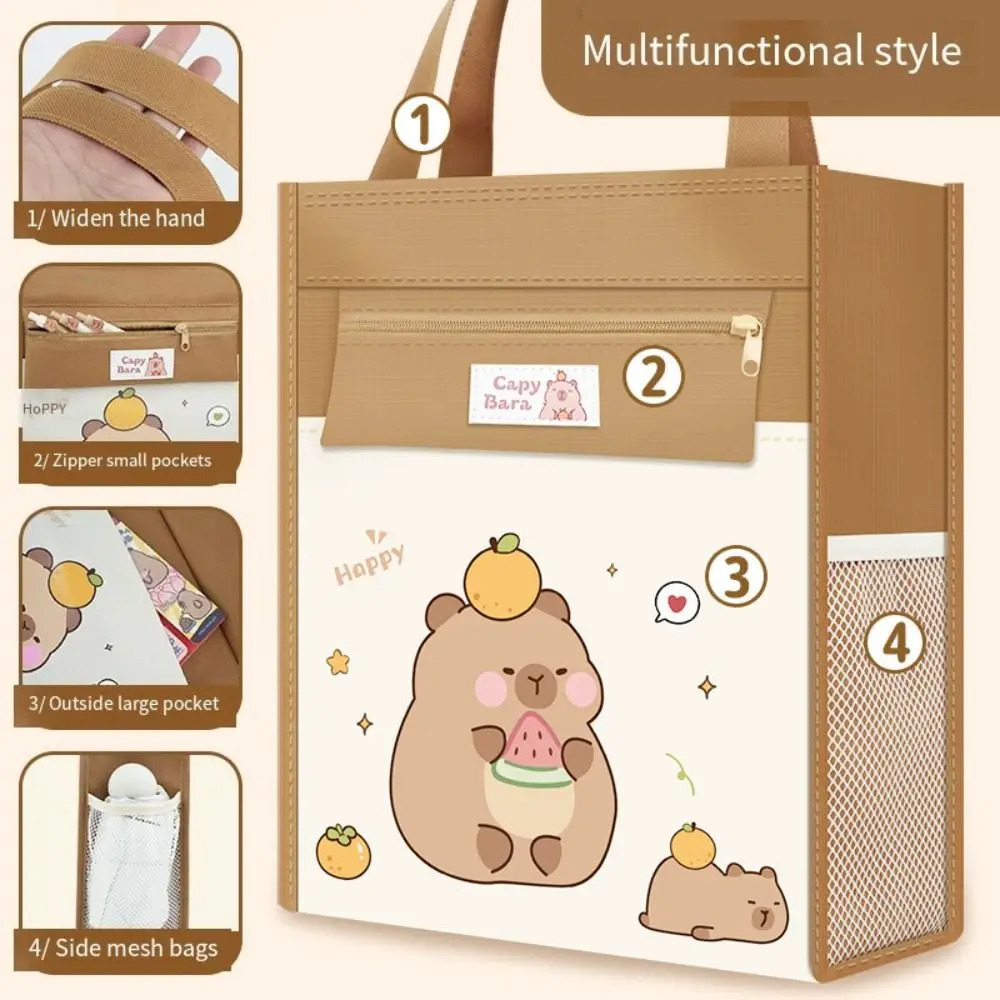 Astronaut Capybara Tutoring Bag Partition Storage Cartoon Canvas Tote Bags Lightweight with Pencil Case Student School Bag