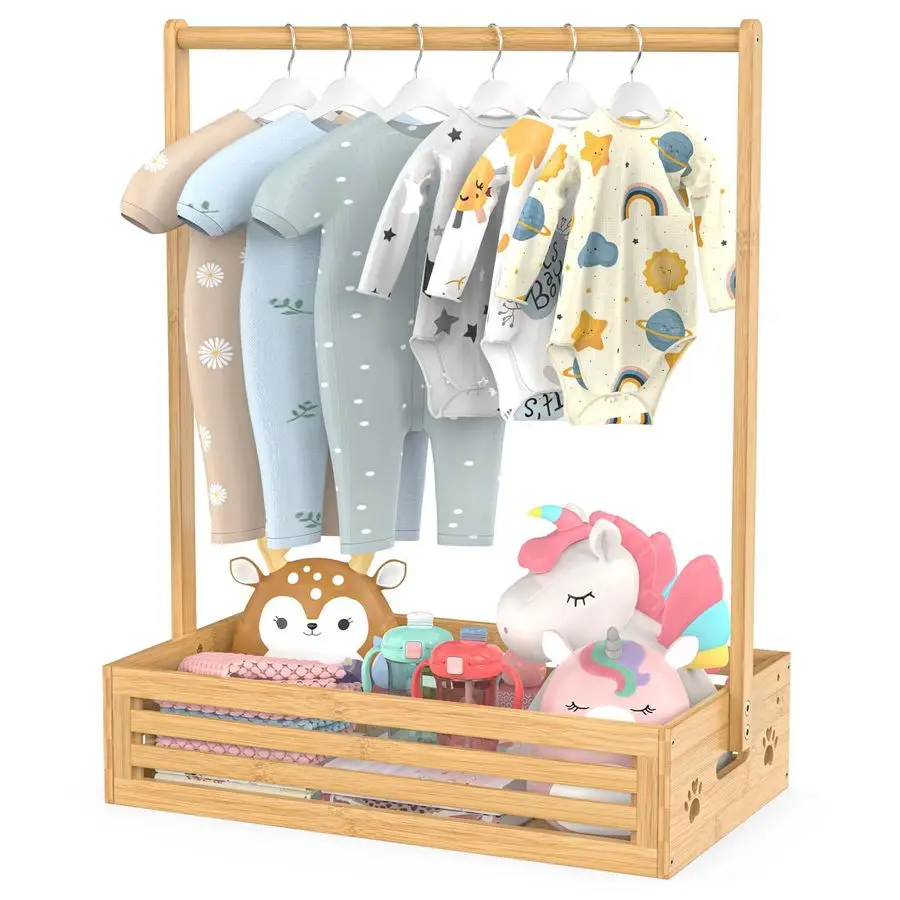 

Clothing Rack for Toddler, Pets Clothes Rack with Storage Box amp Adjustable Hanging Rod for Dogs Cats, Baby Shower Clothes Clos