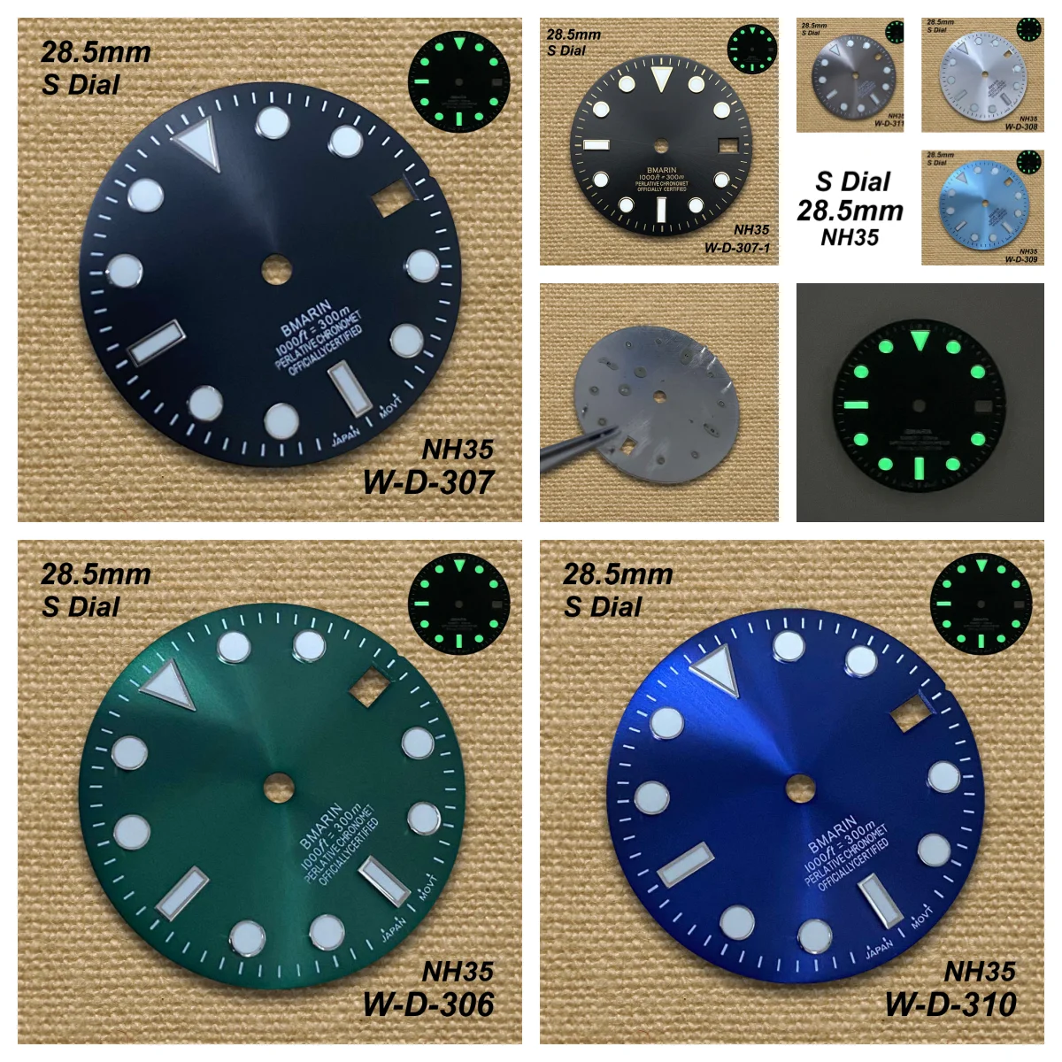 28.5mm NH35 SUB S Dial Suitable for NH35/NH36/4R/7S Automatic Movements Ding Sunburst Watch Modification Accessories