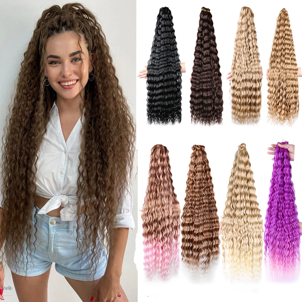 32Inch Ocean Wave Crochet Hair Extension Ariel Curl Deep Wave Braiding Hair Long Synthetic Braids Hair for Women Blonde Pink Red