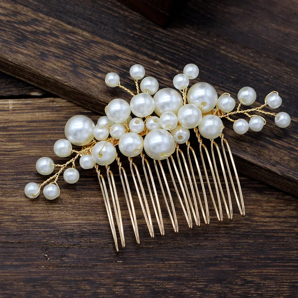 2Pcs Versatile Pearl Beaded Bridal Hair Comb Set Alloy Plated Wedding Headpiece for Any Hairstyle Bride Bridesmaid Party