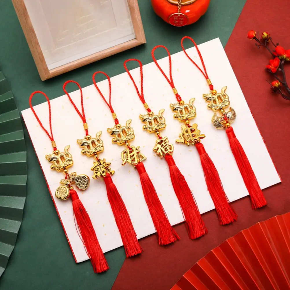 6Pcs Chinese New Year Hanging Ornament Set Dragon Spring Festival Decor Polyester Resin Car Door Window Tree Home Office Shop view 4