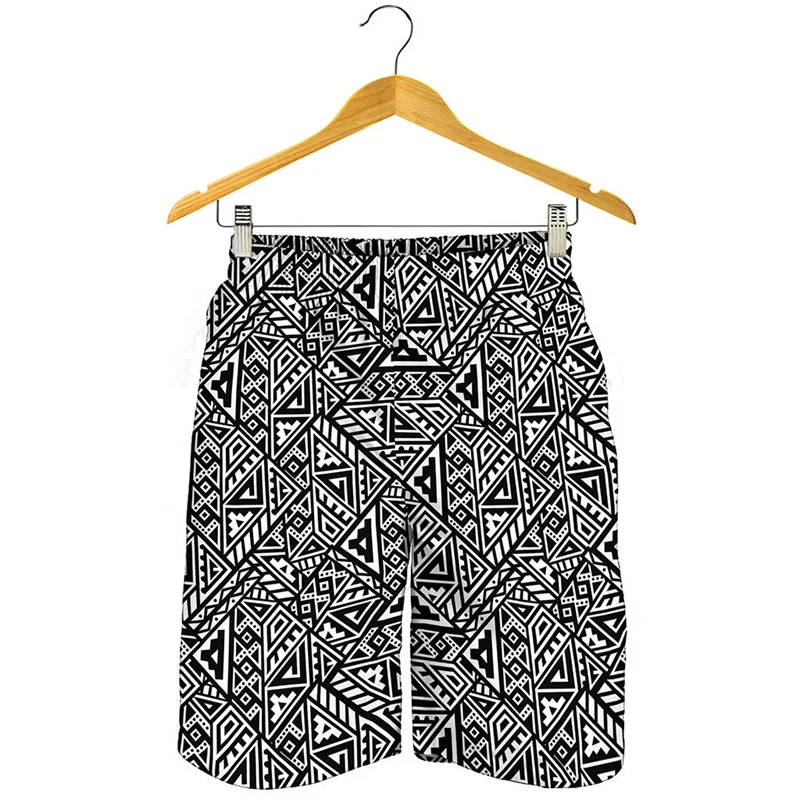 Black White African Ethnic Pattern Beach Shorts Men 3d Printed Summer Street Short Pants Surf Board Shorts Cool Swimming Trunks