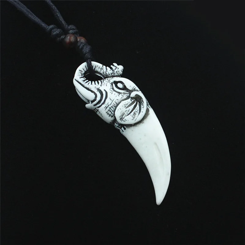 1 Piece Men Vintage Animal Elephant Pendant Necklace Teeth Shaped Necklace for Men