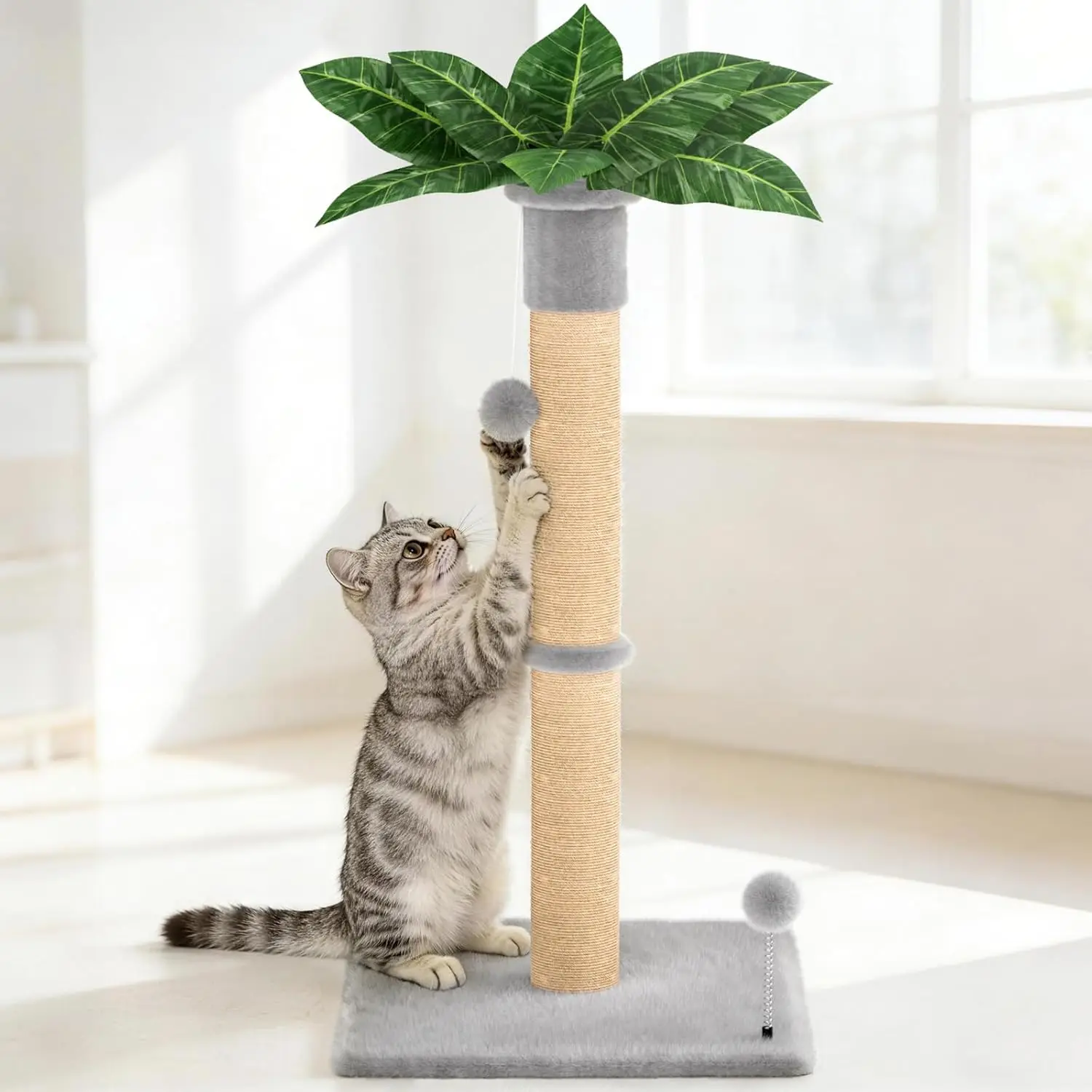 

Cat Scratching Post 34'' Tall, Heavy Duty Cat Tree Tower for Indoor Kitty with Extra Wide 15.8" Stable Base and 2 Toy Ba