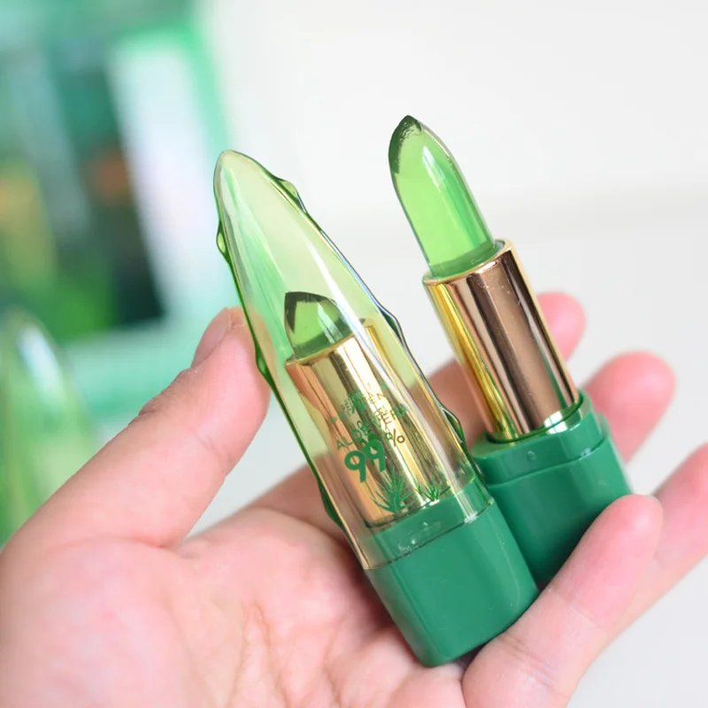 Lápiz labial de gelatina de Gel de Aloe Natural, bálsamo labial nutritivo impermeable, maquillaje de labios hidratante de larga duración, cambia de temperatura