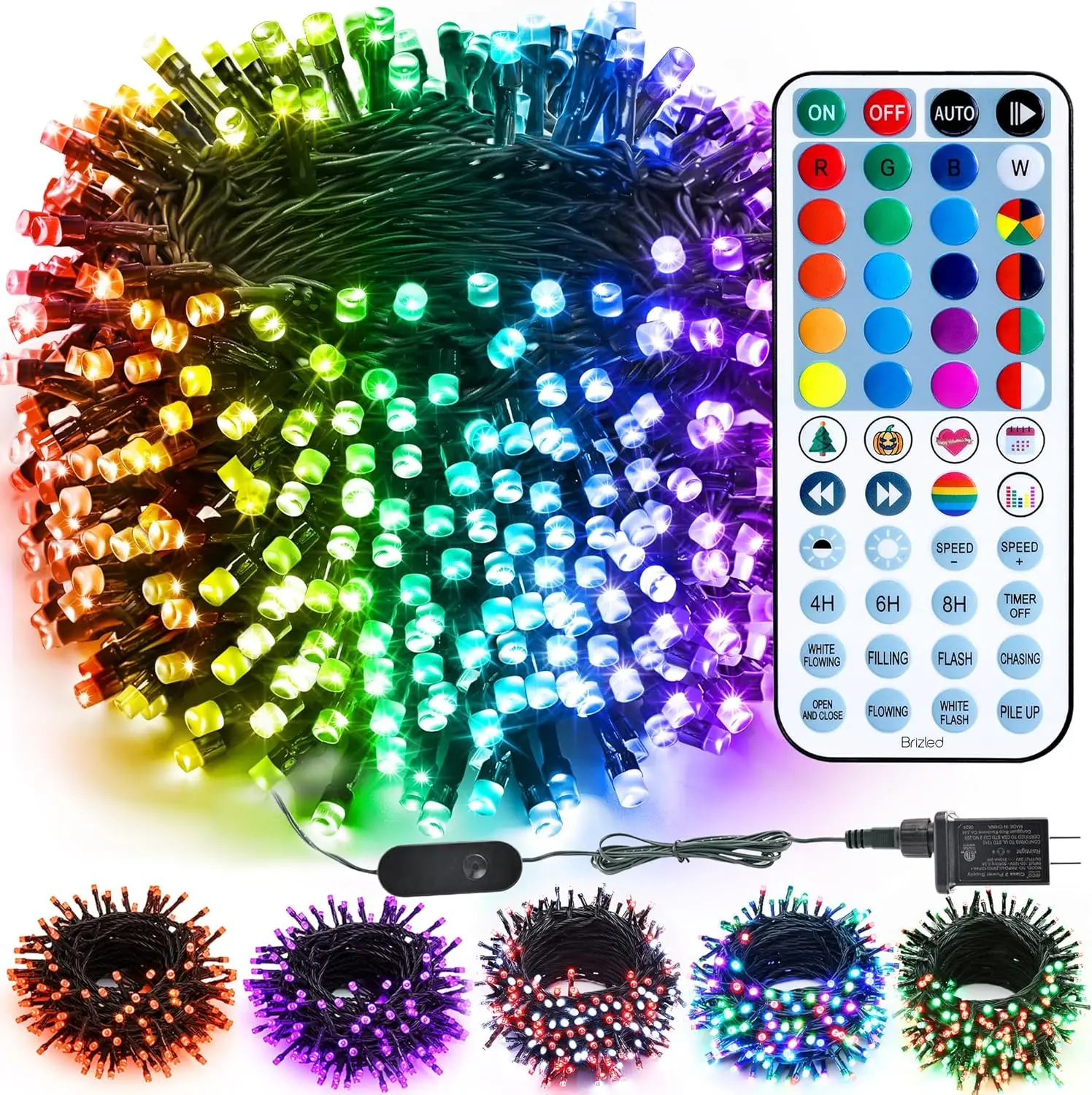 

164-футовая гирлянда на 500 светодиодов RGB, с диммером и пультом ДУ, меняющая цвет, для украшения дома и улицы на Рождество и вечеринки