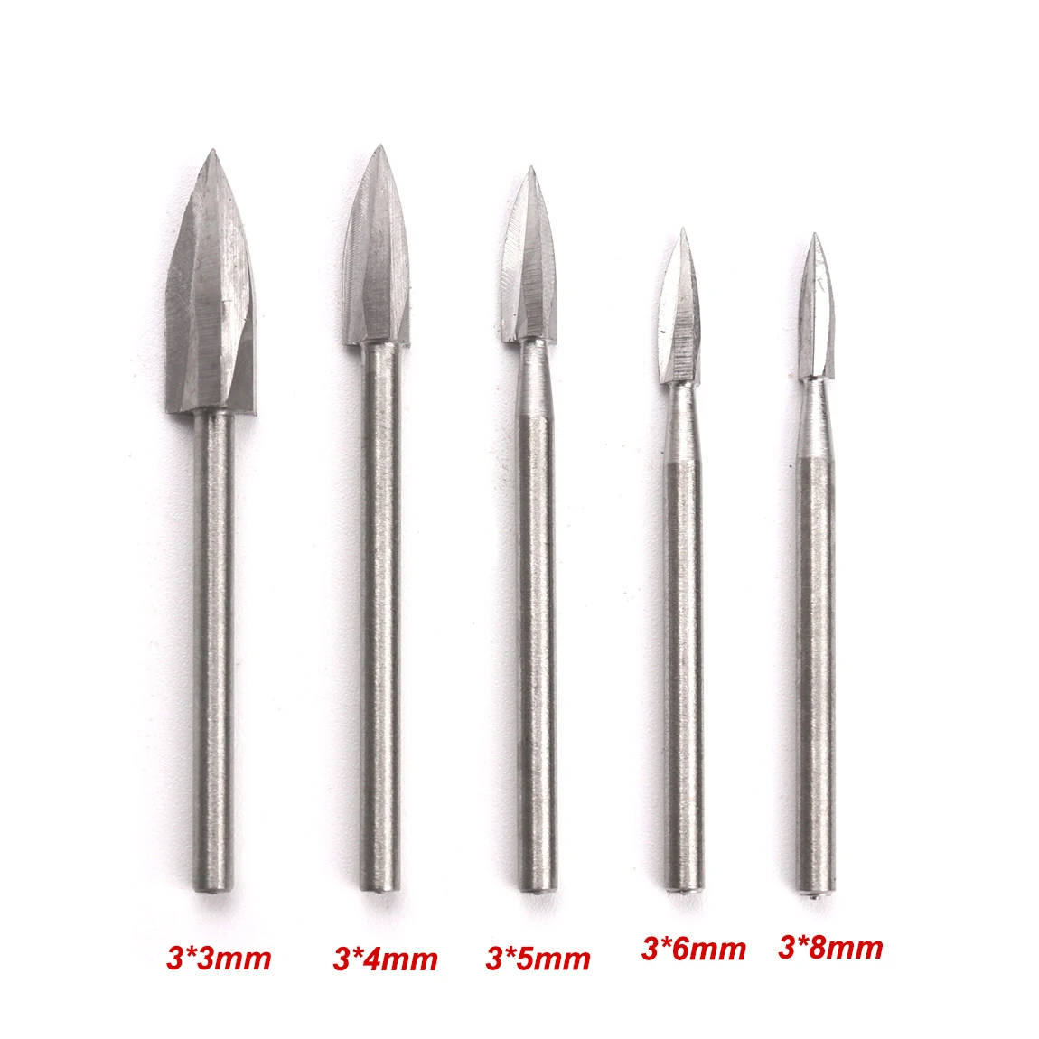 

5PCs Wood Carving Engraving Drill Bit 3mm Shank Grinder Burr 3 Flute 3-8mm high speed steel Woodworking Milling Cutter Hand Tool