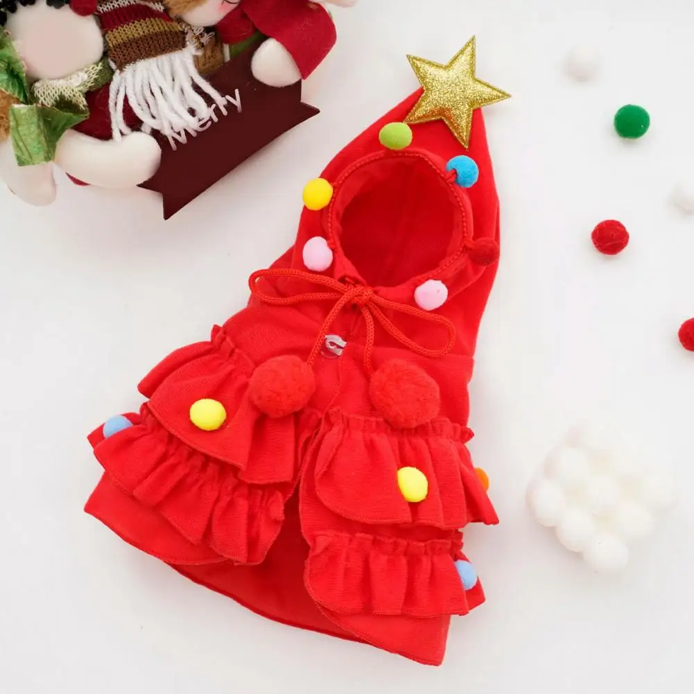 Dog New Year Cape Adjustable Pet Cloak Festive Pet Christmas Cloak Plush Ball Star Decor Ruffle Hem Costume for Winter for Dogs