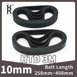 HTD correia dentada com laço fechado, correia síncrona, correia de borracha, largura 10mm, comprimento 3mm, 258mm-408mm, número de 86-136mm